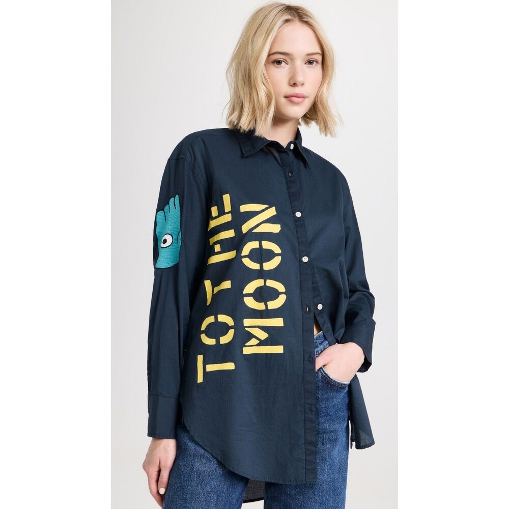 Kerri Rosenthal Maddie Shirt To the Moon Top Buttondown Embroidered S NWD 285031